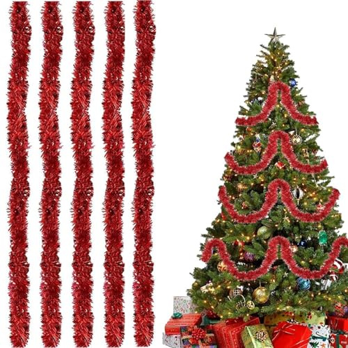 Guirnalda de Oropel de Navidad,Espumillón Decorativo Navideño,Navidad Decoración Colgante,5PC Guirnalda de Espumillón de Navidad 2M Adornos de Navidad árbol para árbol de Navidad Boda Fiesta
