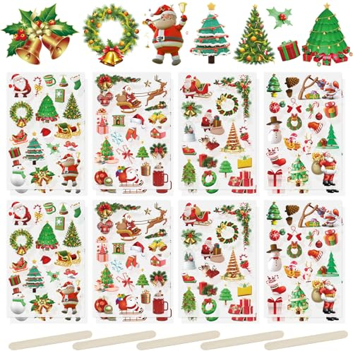 WANDIC 16 Stück Rub on Sticker Weihnachten, Weihnachten und Winter Weihnachtsaufkleber Wasserdichte Aufkleberfür Scrapbook Tagebuch Planer Album Junk Journal Zubehör Set,10 * 15cm