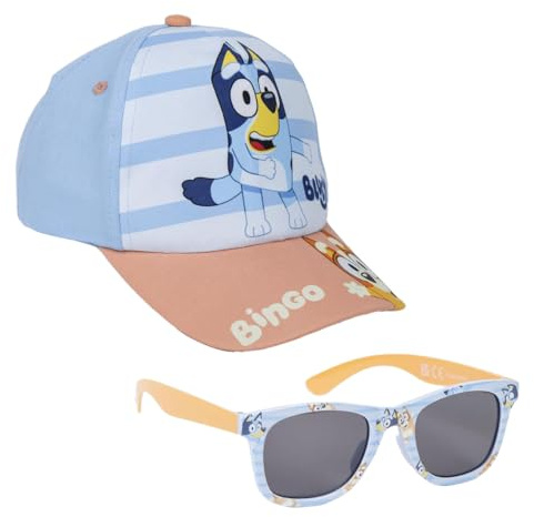 Bluey keps och solglasögon set - blå och brun färg - UV 400 skydd och kategori 3-filter - justerbar keps för barn med kardborreband - originalprodukt designad i Spanien, Flerfärgad, Estándar