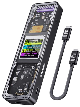 DOCKCASE Explorer Edition Smart M2 SSD Gehäuse - 10s Stromausfallschutz, NVMe Gehäuse, SSD-Gesundheitserkennung, Zwei Type-C-Anschlüsse USB-C 3.2 Gen 2 (10Gbps) für NVMe SSDs bis zu 4TB Schwarz