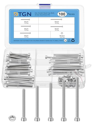 DTGN 100-teiliges metrisches Schraubensortiment, M4 Schrauben und Muttern Set, 304 Edelstahl M4x40/45/50/55/60mm Sechskantschrauben Set