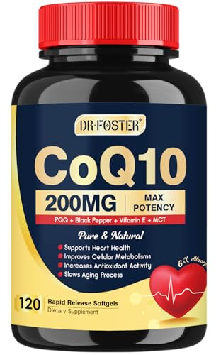DRFOSTER Coq10 200mg, Coenzyme Q10 for Antioxidant & Energy Production, 6X Higher Absorption Cq10 with Vitamin E & PQQ & Black Pepper Extract, Co q 10 Supplement 120 Servings