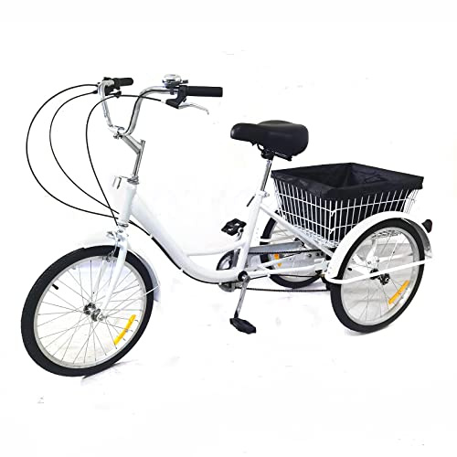 unkonwcy Triciclo per adulti, bicicletta da carico per anziani, con cestino per la spesa, 3 ruote, flessibile, per anziani, triciciclo, per adulti, cestino per la spesa portatile, 20 pollici, 8 marce