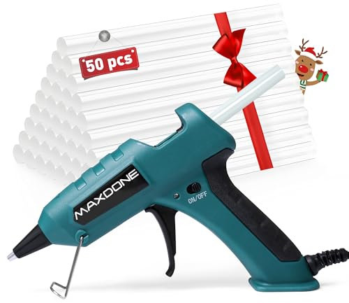MAXDONE Pistola Colla a Caldo 60W - Pistola a caldo con 50 Stick di Colla a Caldo per Arte DIY a Scuola Riscaldamento Rapido per Hobby, Artigianato, Industriali e Decorazioni