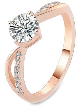 Epinki Echte Goldschmuck, Rotgold Au375 9 Karat Ringe, Klassiker Antragsring mit Rund 1ct Moissanit, 18K Rosegold Bandringe Verlobungsring Gr.58 (18.5)
