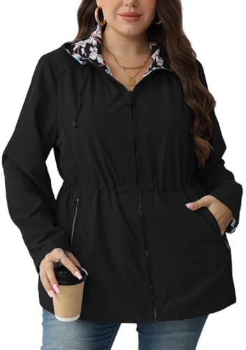Geschallino Donna Cappotto Casual Reversibile Taglie Forti Stampa Floreale Giacca a Vento Leggera con Cappuccio