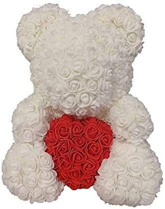 QXGJTLI 40cm Rose Bär Herz Künstliche Blume Rose Teddybär für Frauen Valentinstag Hochzeit Geburtstag Gefälschte Blumen