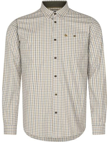 Seeland Oxford Shooting Shirt Classic Blue/Classic Brown Check - Easy Care Treatment, Chest Pocket with Embroidery