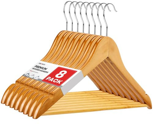 ZENOWICK Wooden Hangers 8 Pack, Heavy Duty Wood Hangers for Coats