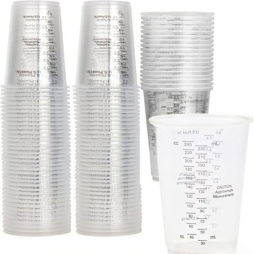 50 vasos medidores transparentes con escala,Measuring cupsVasos,Vaso medidor,Reutilizable,Mezcladoras de plástico para mezclar resinas, líquidos y pinturas