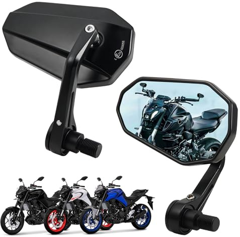LOKLISUM Motorrad Spiegel E-geprüft, 2 PCS Lenkerendenspiegel Motorrad Rückspiegel, 7/8 22mm Seitenspiegel Kompatibal mit Yamaha MT125 MT03 MT07 MT09 MT10 XSR700 XSR900 FZ1 FZ6 FZ07 (Rhombus)