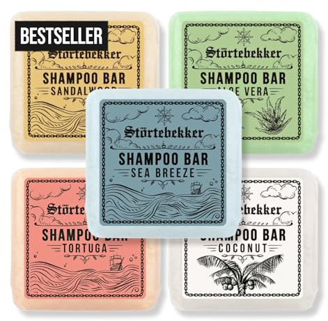 Störtebekker® Premium Festes Shampoo Top 5 Set (5 Düfte) - Handgefertigtes, Veganes Feuchtigkeits-Shampoo für Herren & Damen - Wohlduftende Duschpflege für Haut und Haar