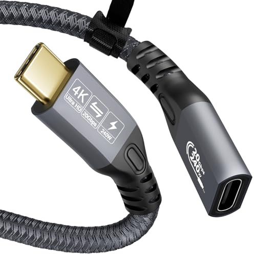 Cable YIWENTEC USB C a USB C 3.2 Macho Hembra Gen2 ¡Á 2 Cable de Carga Tipo C, Transferencia de Datos 20 Gbps, Cable de Carga Rápida 240 W 48 V/5 A, Transferencia de Video 4K @ 60Hz (recto, 5M)