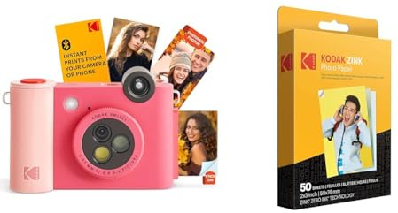 KODAK Smile+ Cámara de impresión instantánea Digital 2 en 1 e Impresora de Fotos inalámbrica con Bluetooth + Papel fotográfico Premium KODAK de 2 x 3 (50 Hojas)