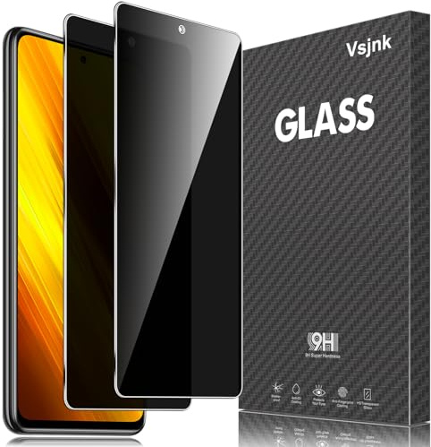 Vsjnk Privacidad Protector de Pantalla Compatible Con Xiaomi Poco X3/Poco X3 NFC/Poco X3 Pro Screen Protector,2 Piezas Cristal Templado 9H Sin Burbujas Fácil de Limpiar