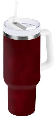 Smudge - Vaso de acero inoxidable con popote, color rojo borgoña, de 40 onzas, para hombre