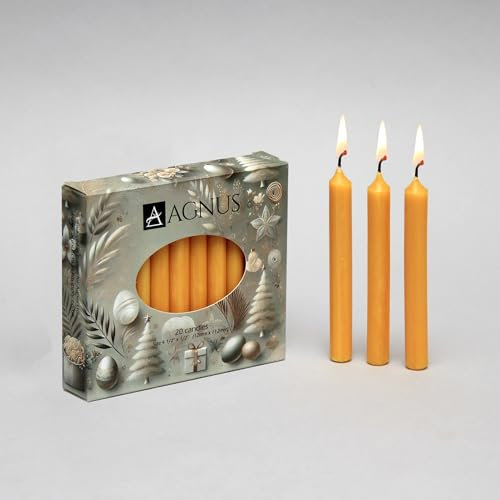 20 Honey Christingle Candles 4.5 100% Honey Colour Baumkerzen Christingle Chime Pyramid Christmas Tree Candles – Smokeless, Dripless, – Household, Dinner, Kosher, Unscented, Clean
