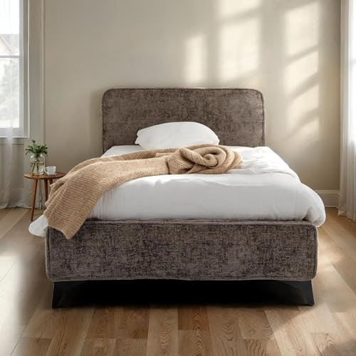 IDIMEX Polsterbett VIRETTA 90x200 in grau - Einzelbett mit Lattenrost & Chenille Stoffbezug. Bett in modernem Design mit stabilem Holzrahmen & Metallbeine