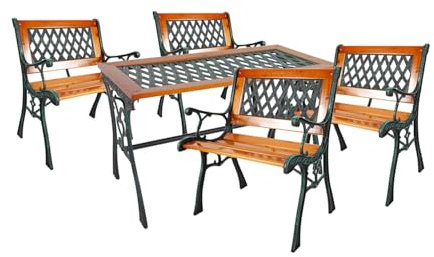 Mojawo 5tlg Set Outdoormöbel Gartenmöbel Gartengarnitur Gusseisen Holz Gartentisch 4X Gartenstuhl