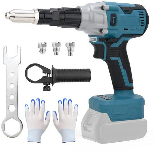 Umelee Remachadora Inalámbrica Compatible con Makita 18V Baterías Iones de Litio, Remachadora Eléctrica Sin Escobillas con 4 Adaptadores para Remaches de 2,4/3,2/4,0/4,8 mm (Sin Baterías)