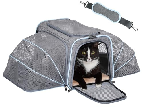 Petsfit Faltbarer Transporttasche Katze und Hund,Doppelseitig erweiterbare Katzentransportbox mit Schultergurt Hundetragetasche Flugtasche Oxford Gewebe für Katze und Hund