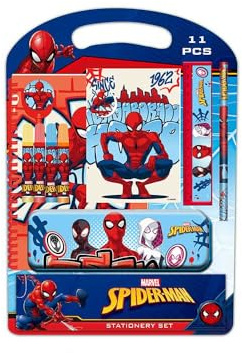 SPIDERMAN ATTACK - Skrivset, presentfodral, metallfodral, pennfodral, barnfodral, perfekt för barn, bekväm och mångsidig, kvalitet och styrka, 27 x 3 x 37,5 cm, svart, M, Avslappnad