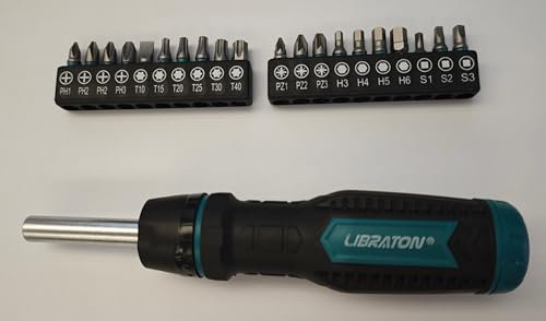 LIBRATON Cacciavite a Cricchetto, Cacciavite Multifunzione Magnetico 33-in-1, Set per Fessura/Phillips/Pozi/Torx/Esagonali/Quadrate, Manico Ergonomica per Casa, Automobile e Fai da Te