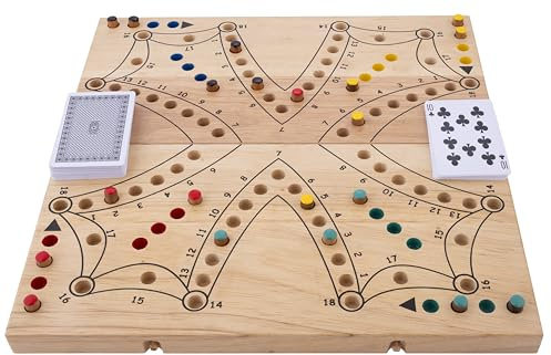 Engelhart 350263 Tock Spiel XL aus Holz – 4 Spieler – klappbares Brettspiel im Holz-Koffer – traditionelles kanadisches Gesellschaftsspiel mit Karten – Familienspiel ab 6 Jahren