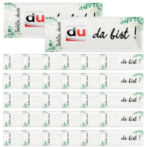 lafo 32pcs Schön dass du da bist Geschenke, Hülle Filz Schokoriegel, Gastgeschenk Gäste, Eukalyptus Stil Geschenk Verpackung für Hochzeit Konfirmation Taufe Geburtstag (ohne Schokolade)（Weiß）