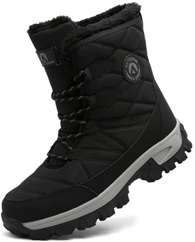 ASOCO DREAM Snow Boots Men's Waterproof Warm Fur Lined Winter Boots Outdoor Mid Calf Walking Hiking Booties