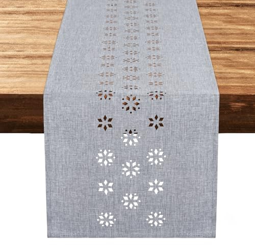 MEIVINES Tischläufer Grau Tischdeko Leinen Tischläufer | 30x180cm Landhausstil Geometrisch Tischläufer Abwaschbar Tischläufer für Weihnachten Dinner Party Urlaub Esstisch Deko