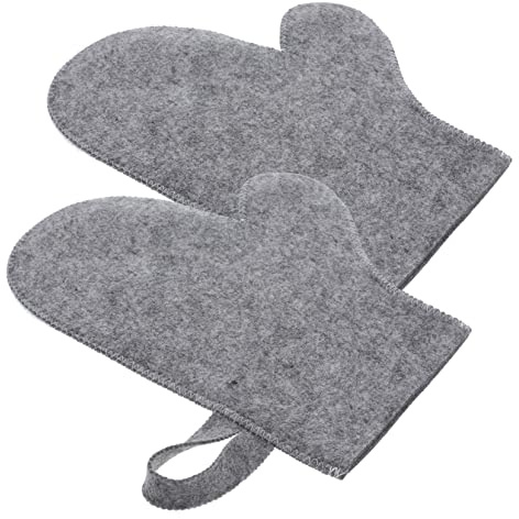 LOORGVEL Guantes De Fieltro para Sauna y Baño Kit De Fieltro 2 Piezas Gris Exfoliantes para Ducha Masaje Corporal Eliminación De Piel Muerta