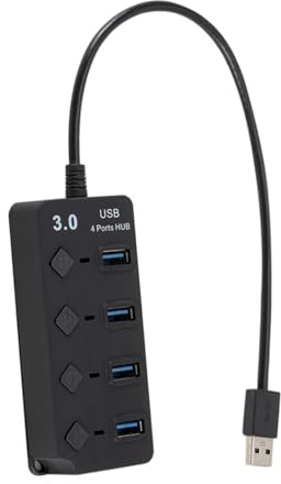 LRXIYODE Hub USB con Porte Indipendenti e Interruttori Singoli Splitter USB per PC Laptop Tablet e Smartphone Protezione Sovratensione e Cortocircuito Nero Elegante