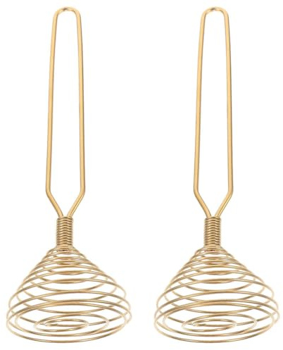 COOLHIYA 2Pcs Mini French Spring Whisk Spring Coil Whisk Hand Eggbeater Egg Gravy Cream Mixer Stirring Beater with Non-slip Handle Stainless Steel For Mixing Blending Beating Stirring Cooking Gold