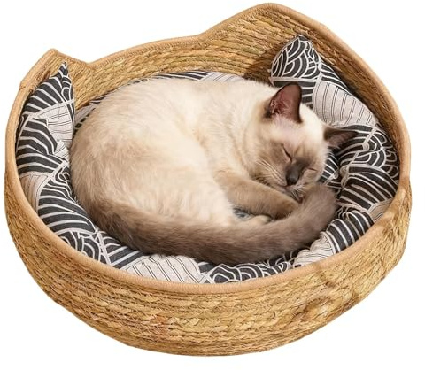 Genérico Cama Cesta para Gatos | Suministros Mascotas Tejidos Y Lavables con Cojín Y Almohada | Cama Alfombra para Gatos | para Interior Exterior Viaje Coche Camping Ventana Silla Sofá Habitación