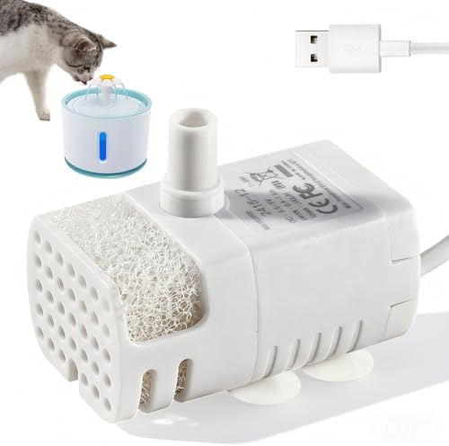 USB Katzenwasserbrunnen Pumpe 5V 200L/H 1W, mit 1,5M Kabel, Ersatzpumpe für Katzenbrunnen, Leise & Energieeffizient, Ersatz der Pumpe für einen Trinkbrunnen Für Katzentränken Im Haushalt
