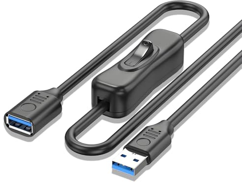 Leloco USB-Kabel mit Schalter, USB 3.0 Verlängerung, 0,5 m, 5 Gbit/s | USB-A-Stecker auf USB-A-Buchse; Ein-/Aus-Schalter, unterstützt Strom und Daten für PC, Laptop, LED-Lampe und Lüfter