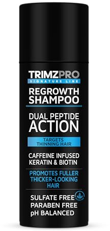 TrimzPro Regrowth Shampoo for Thinning Hair - Dual Peptide Action with Caffeine, Keratin & Biotin - Supports Regrowth, Sulfate & Paraben Free, pH Balanced Hair Thickening Shampoo – 200ml