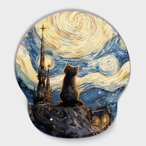 MSLSOZ Tapis de souris ergonomique en mousse à mémoire de forme, repose-poignet avec base antidérapante en polyuréthane, accessoire pour la maison, le bureau, l'ordinateur portable, motif chat noir et