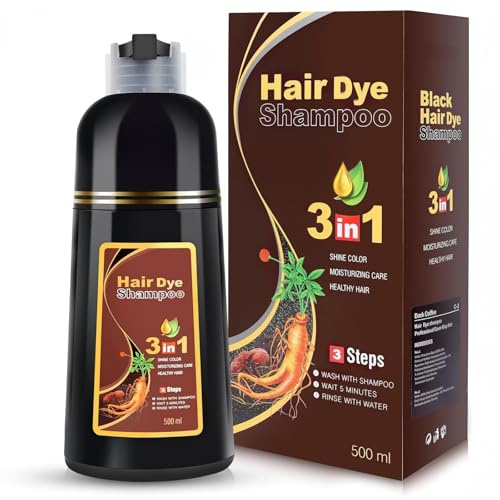 Hair Dye Shampoo 500 ml växt-blondering-schampo med skum, täcker grått hår, lätt att använda och snabbfärgande, 8 färger valbara (kaffe)