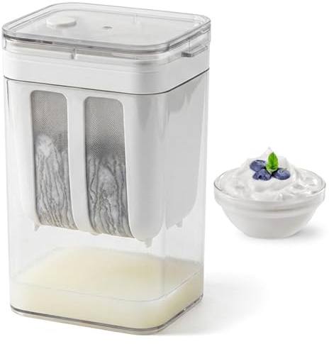 CAKEEYUM Colador de Yogur Griego con Tapa, 1100 ml, colador de Cocina Multifuncional con Filtro de Malla Fina para Yogur Espeso, Queso, nueces, Leche y Jugo Griego, con