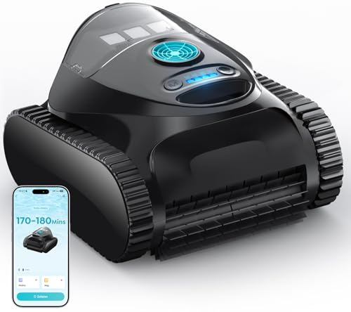 C1 Poolroboter Akku Boden und Wand, Wasserlinie, Doppelfilter, 7 Reinigungsmodi, 170-180 Minuten Laufzeit, Poolreiniger mit App, Poolsuager Akku für Pools bis zu 150 m², Tintenblau