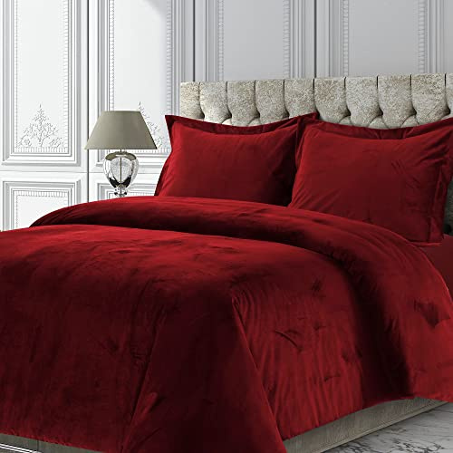 Tribeca Living VENICEDUVETKIBU Venice Velvet Oversized Solid Duvet Set, King, Burgundy