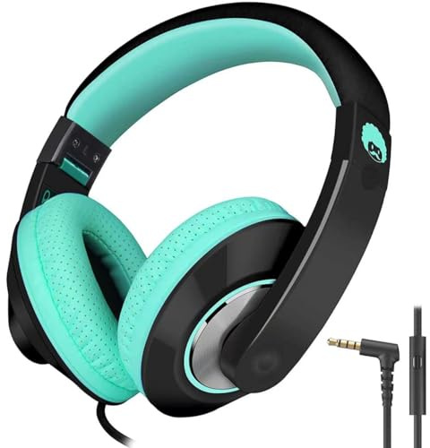 RockPapa Comfort+ Kinder Kopfhörer für Schule Jungen, Kopfhörer Kinder mit Kabel, Einstellbar, Lautstärkeregler, 3,5 mm Jack, HD-Mikrofon, Over Ear Kinderkopfhörer für Schule/Reise/PC, Schwarz Teal