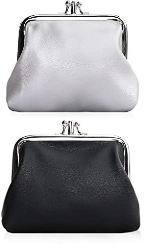 Oyachic 2 Stücke PU Münzbörsen Münzbeutel Täschchen Portemonnaie Geldbeutel Coin Purse Pouch Wallet Münzen Geldbörse Geldtasche Münze Beutel (Schwarz + weiß)