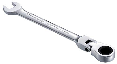 KATUR Llave de Carraca Combinada 11mm, Llave de Carraca con Cabeza Flexible, Diseño Industrial de Doble Uso, Herramienta Profesional Métrica de Acero Cromo Vanadio