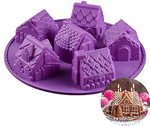 6-Cavity House Shaped Silicone Moulds, RoseFlower Non Stick Cake Tray Baking Mold for Chocolate Candy Jelly Sweets Cake Ice Cube Soap -DIY Decorating Tools Birthday Party Christmas