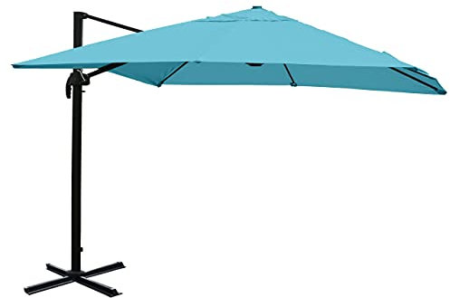 Mendler Gastronomie-Ampelschirm HWC-A96, Sonnenschirm 3x3m (Ø4,24m) Polyester Alu/Stahl 23kg - türkis
