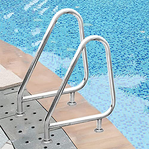 Handlaufe Fuir Pool 2 PCS 304 Edelstahl-Pool-Handläufe für im Boden eingelassene Pool-Einstiegs-Sicherheitsgriffe Rampengeländer, mit 4 Fuß blauer Griffabdeckung, einfach zu montierende Spa-Handläuf