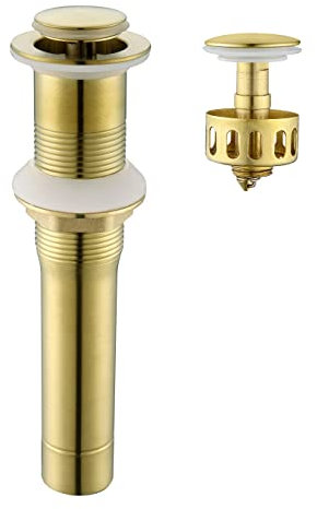 Pop up Sink Drain Stopper for Bathroom Vessel Vanity Sink Art Basin Brushed Gold ，Small Cap Without Overflow, Metal Pop-up Drain Strainer with Detachable Basket Stopper